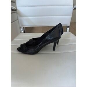 Fioni Black Snake Embossed Peep Toe Heels Women's‎ Shoes